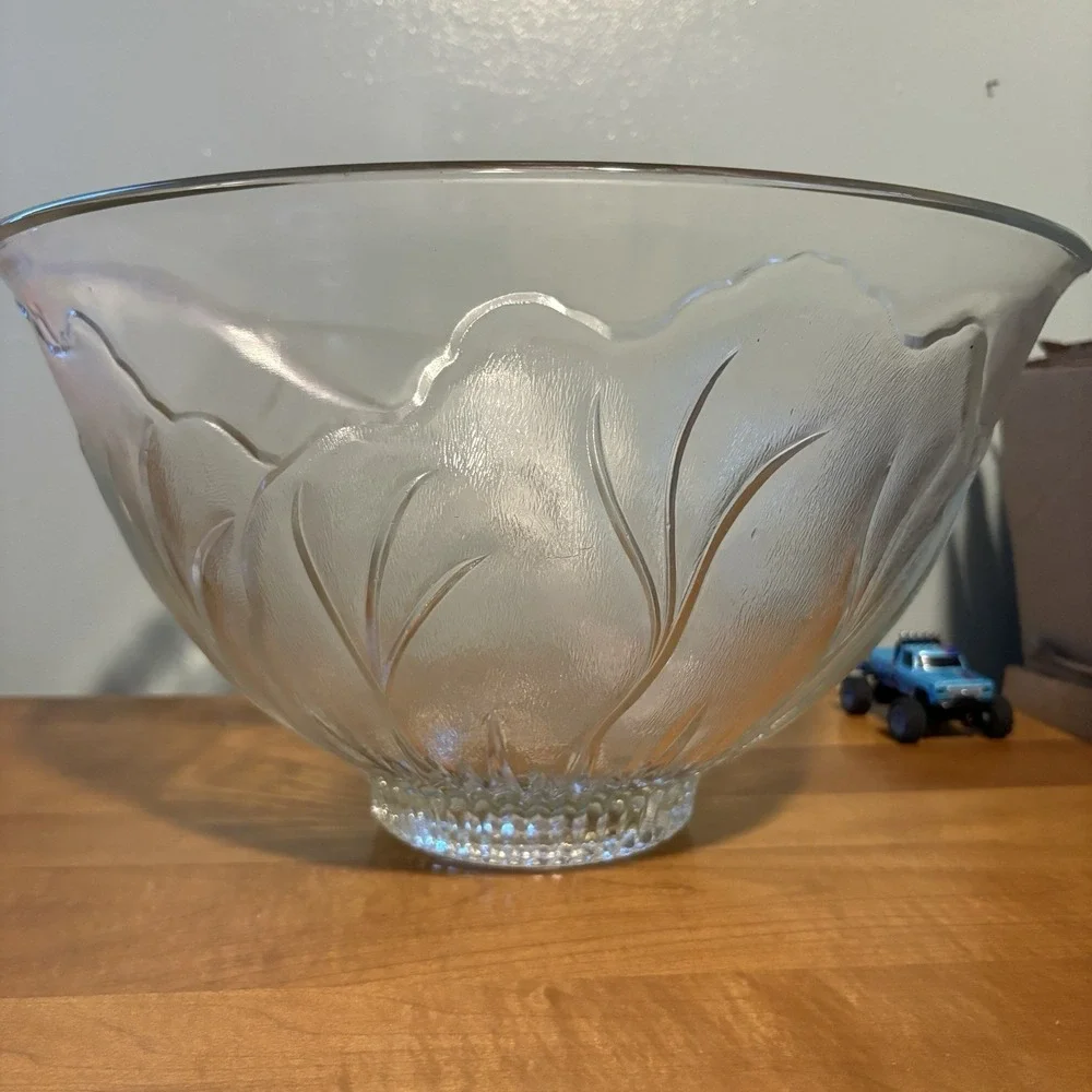 14 Pc Vintage Indiana Glass Pebble Leaf Punch Bowl w/12 Cups & Ladle